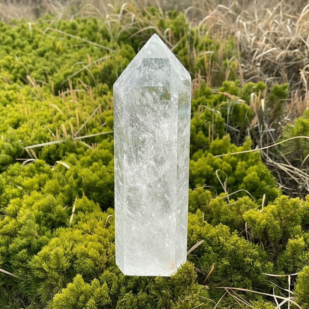 Natural Clear Quartz Crystal Obelisk Tower